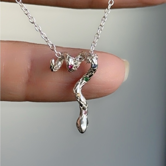 Sterling Silver Rainbow Snake Necklace - Picture 3 of 13